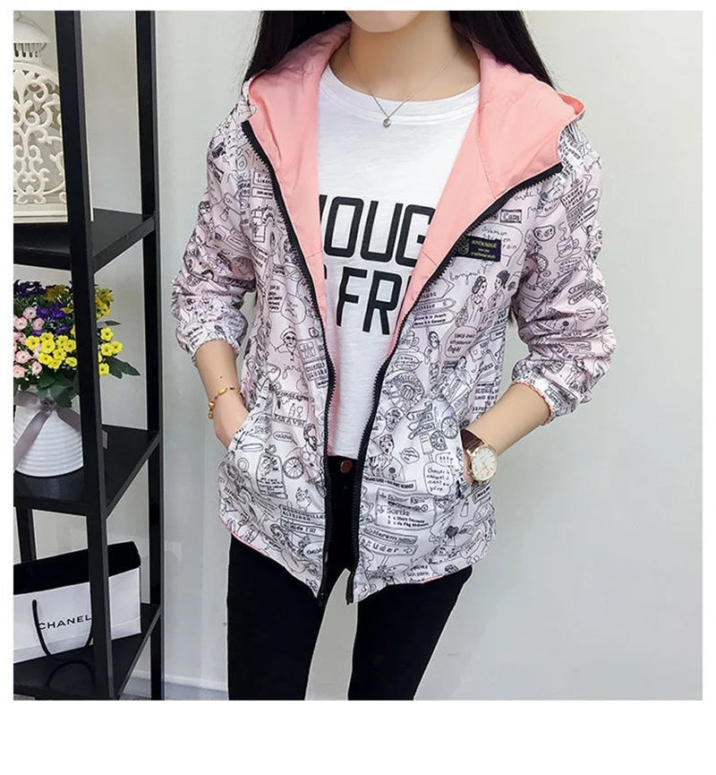 Double-Sided Women's Trench Coat – Hooded Spring Autumn Windbreaker