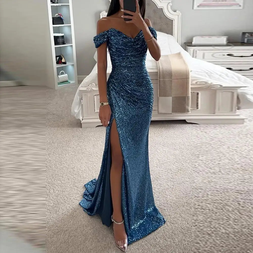 Women's Off Shoulder Sequin Maxi Dress