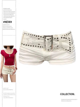 Women's Vintage White Denim Shorts - Y2K Harajuku Style