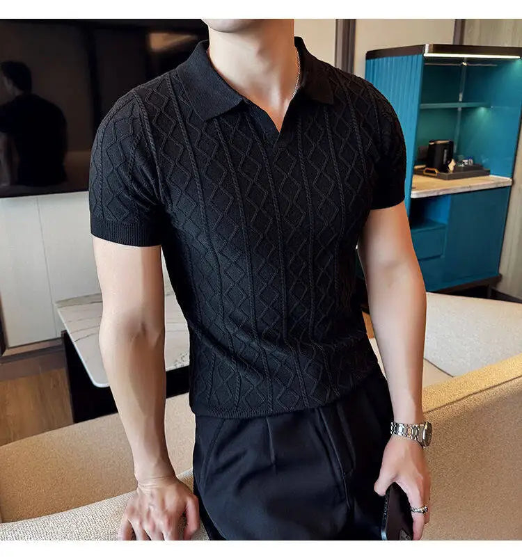 Men Polo Collar Slim Fit Knit Sweater