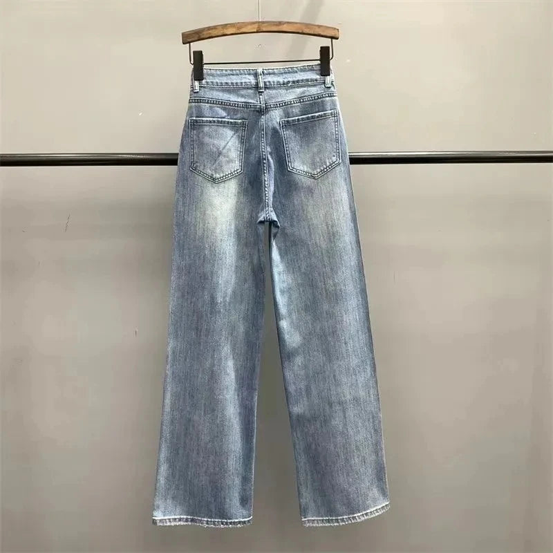 ShineEdge™ – Embroidered Diamond Jeans (Light Blue, Loose Wide Leg)