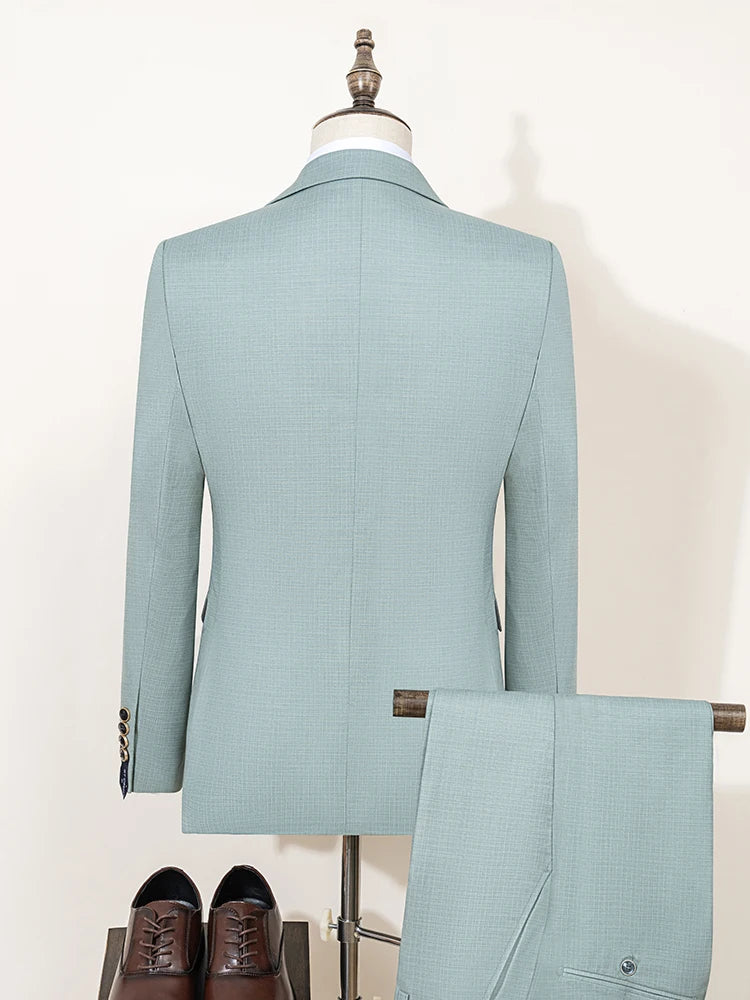 Men Slim Fit Green Summer Suit