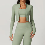 Women's Sexy Zip Long Sleeve Yoga Jacket – Workout Running Cycling Top