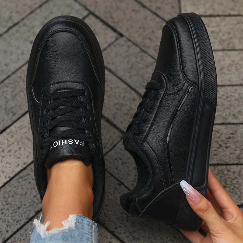 Women Sneakers Black Low Top Lace Up Shoes
