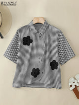 Harper Checked Lapel Blouse
