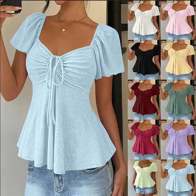 Luna Lace-Up V-Neck Blouse