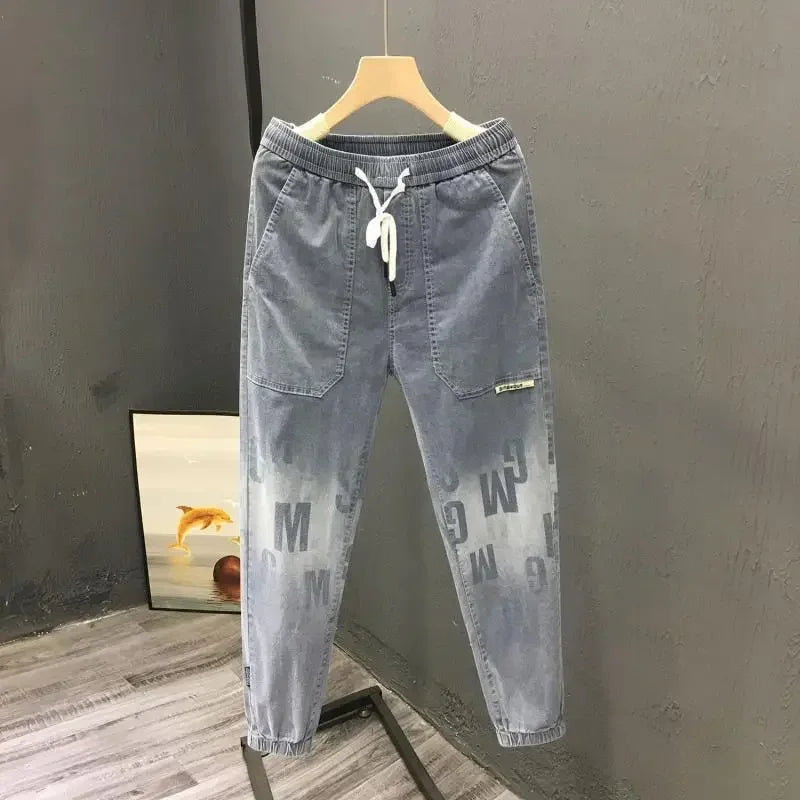 Men's Plus Size Printed Cropped Jeans