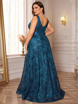 Women Plus Size V-Back Sequin Evening Cocktail Dress