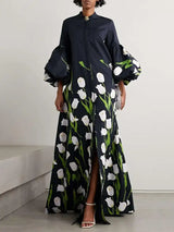 Women Floral Print Trench Coat Dress