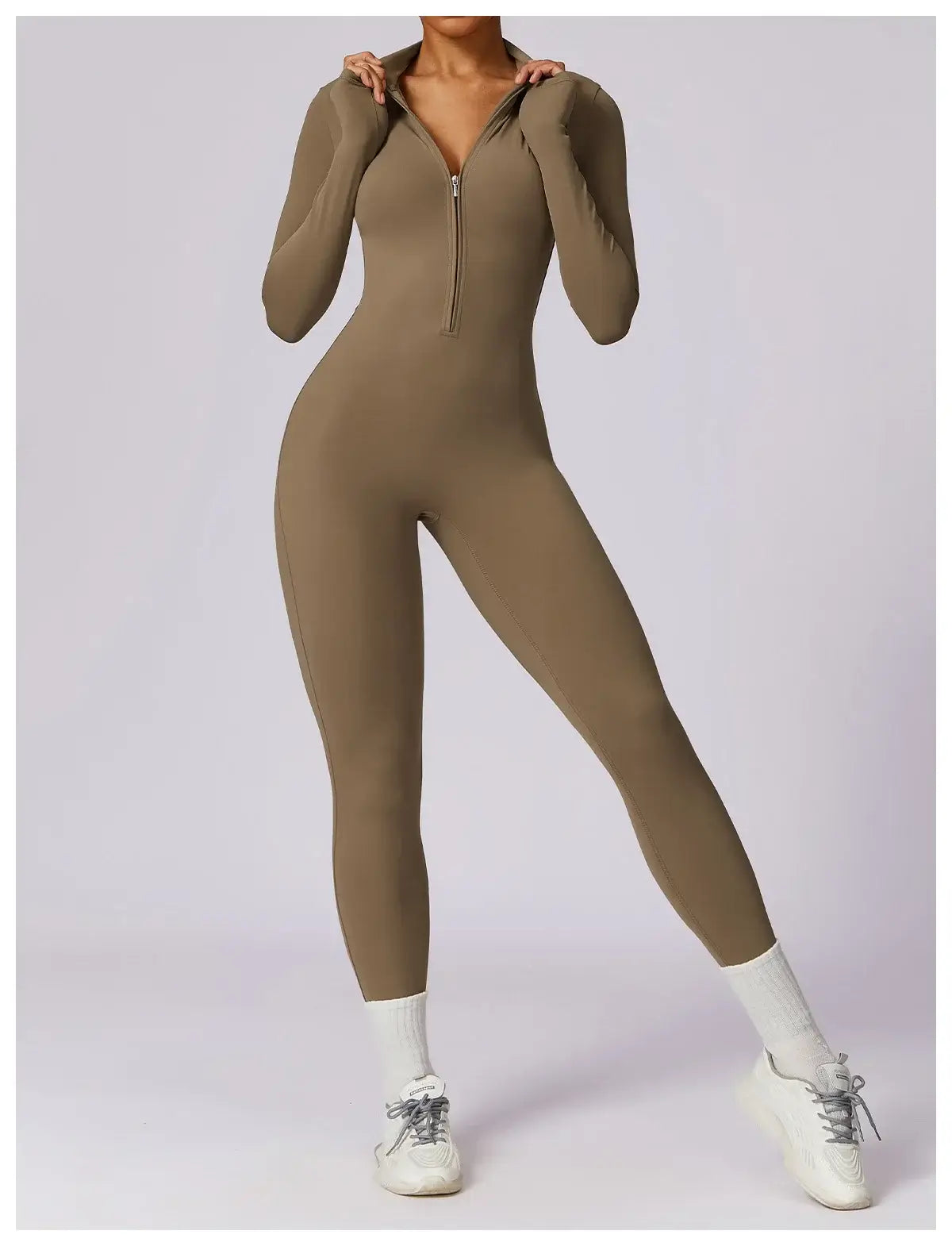 Women Fitness Zipper Long Sleeve Jumpsuit
