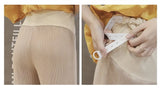 Breathable adjustable waist maternity pants with pleated design, showcasing summer wide-leg style in natural color.