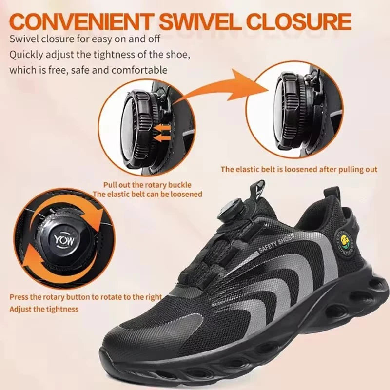 Men Lightweight Rotary Buckle Safety Shoes
