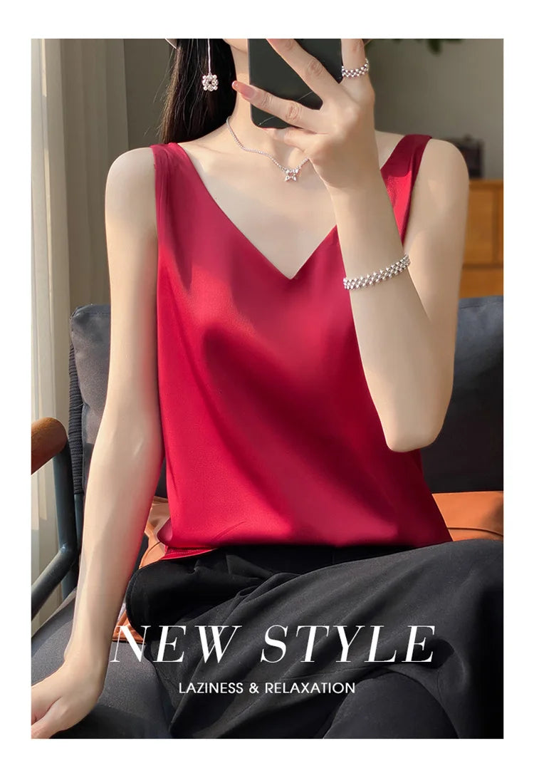 Ice Silk Satin V‑Neck Camisole Crop Top
