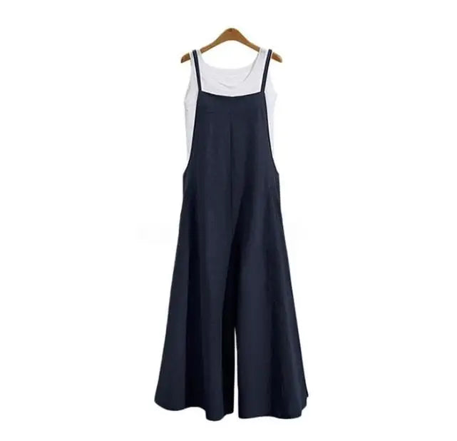 Women Wide Leg Cotton Linen Jumpsuit