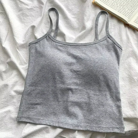 CottoForm™ grey padded cotton camisole, sleeveless summer style, slim fit for women.