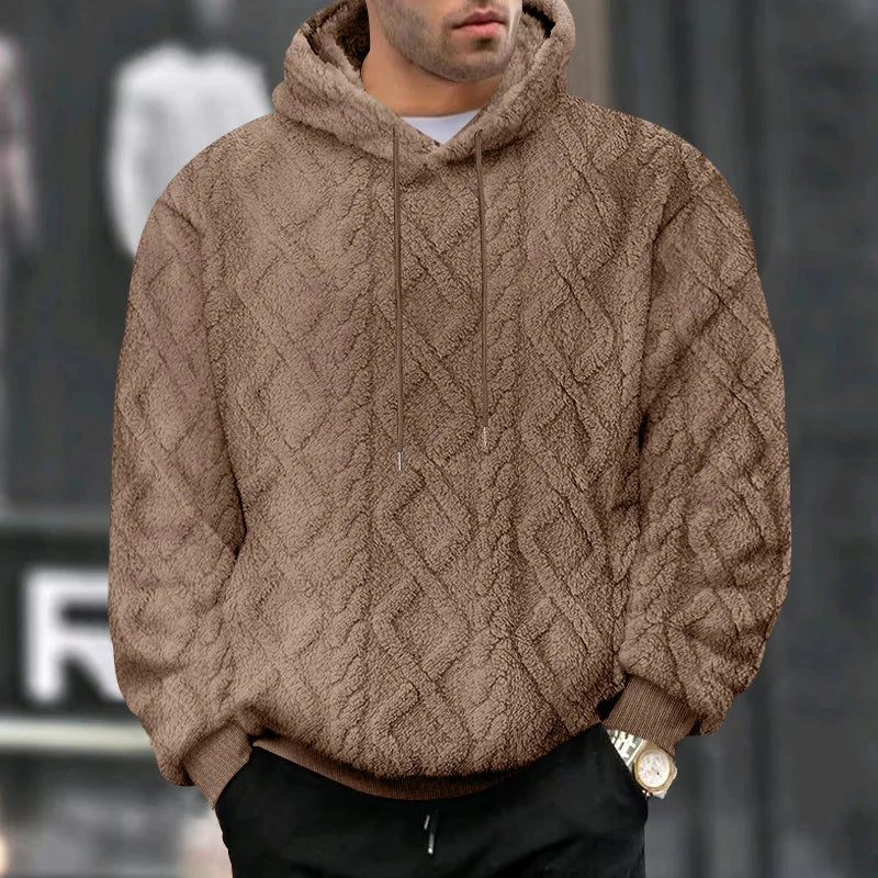 Men Velvet Hooded Pullover Sweater