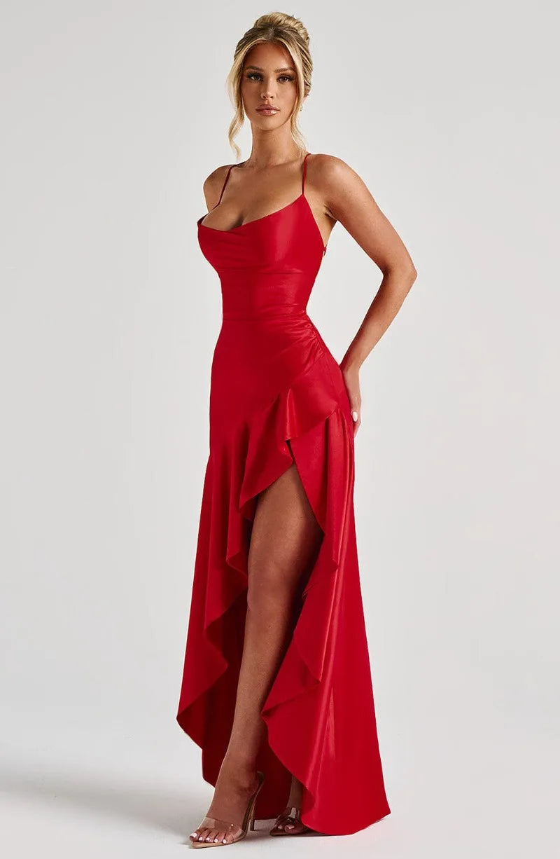 Women's Satin Lace-Up Maxi Dress