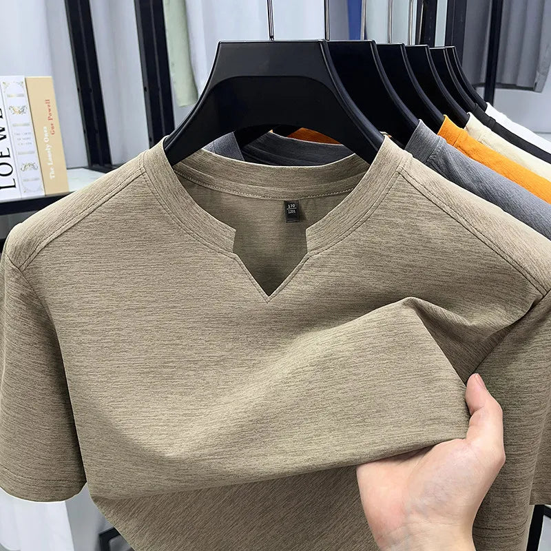 Men V-Neck Solid Short Sleeve T-Shirt