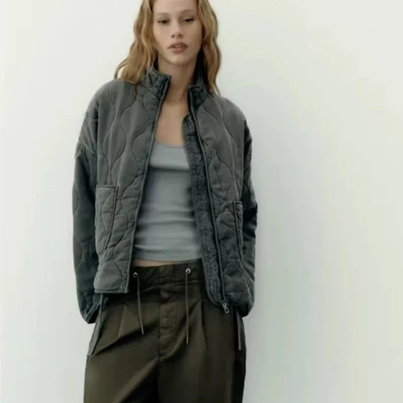 Vintage Quilted High Collar Women's Jacket