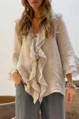 Women Ruffle Button Knit Cardigan