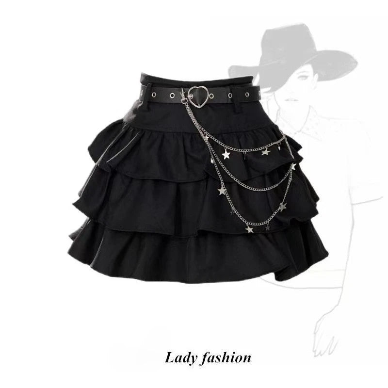 LaceFold™ – Pleated Denim Skirt with Shorts (American Spicy Girl)