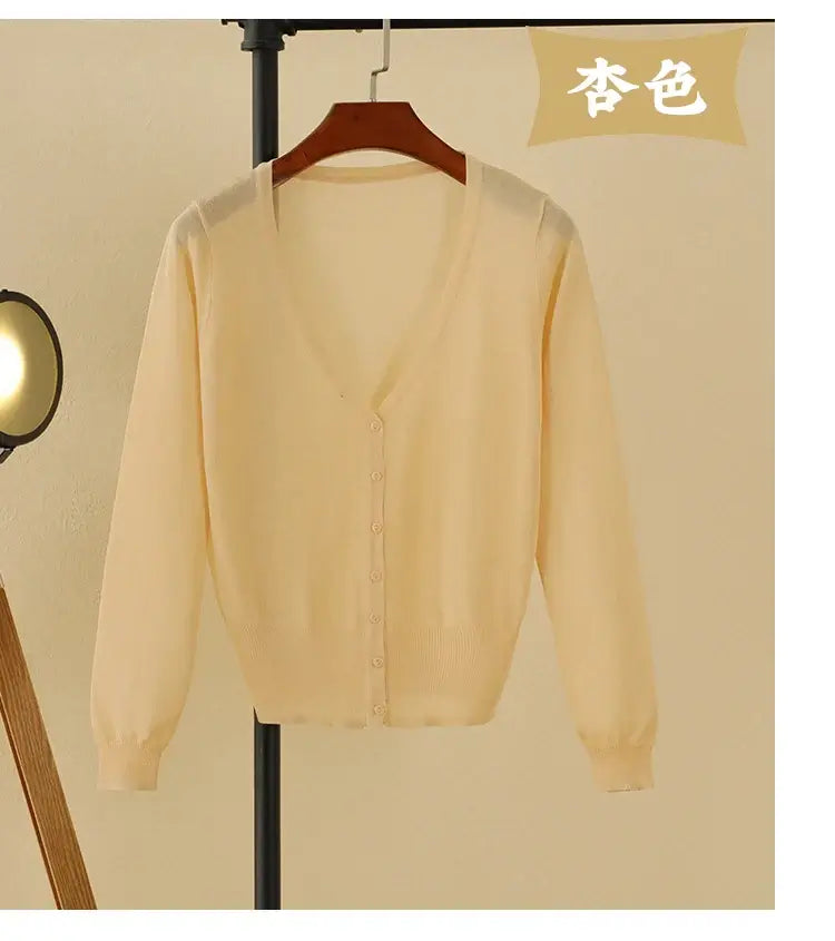 Women Cropped V-Neck Knit Cardigan