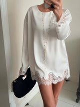 Elegant Satin Lace Midi Dress