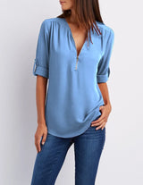 Luna Deep V-Neck Chiffon Blouse