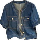 Women's Short Sleeve Denim Cropped Jacket