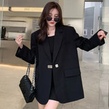 DrapeForm™ – Longline Loose Blazer (Youthful Black Jacket, Layered Elegance)