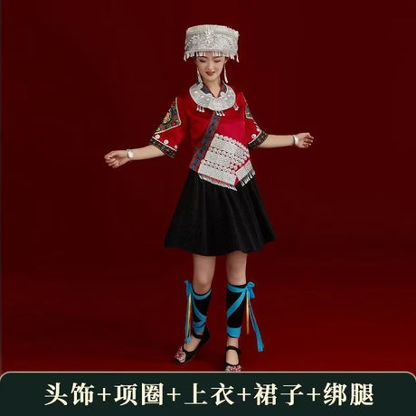 Miao embroidery suit showcasing vibrant festival costume details for women in a classic national style.