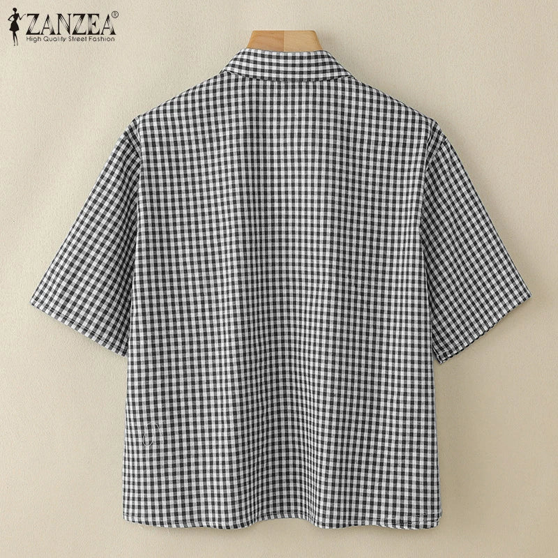 Harper Checked Lapel Blouse