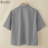 Harper Checked Lapel Blouse