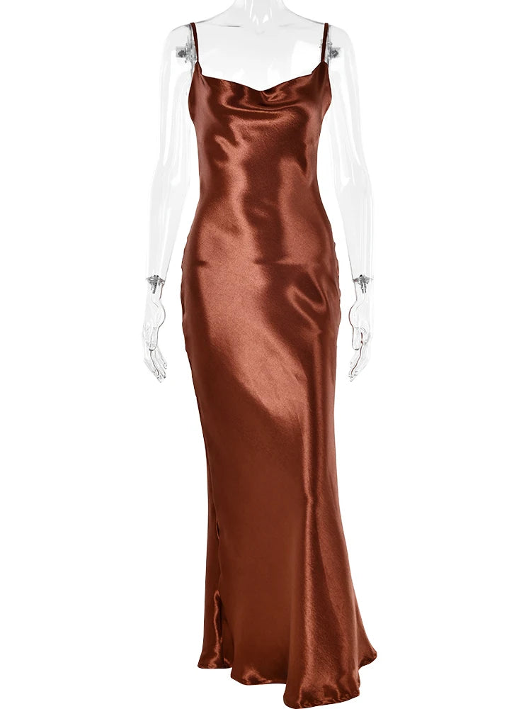Midnight Satin Lace-Up Gown