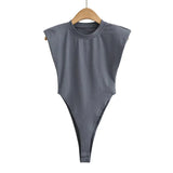 Women's Sleeveless Padded Shoulder Bodysuit – Summer Bodycon One-Piece