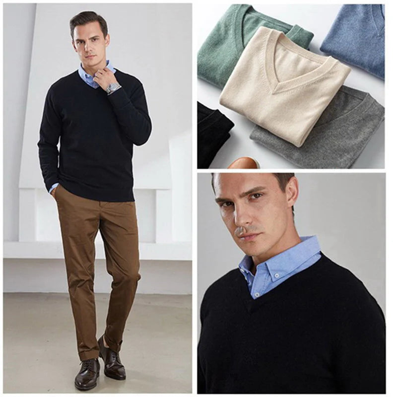Men's Plus Size Cashmere V-Neck Sweater