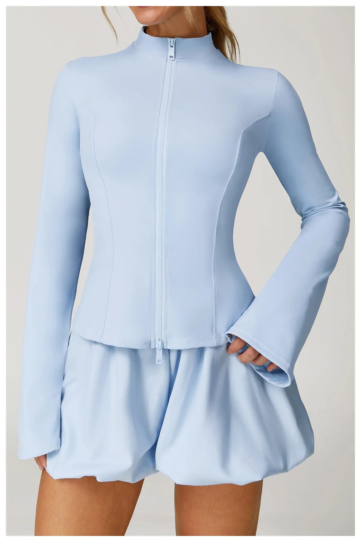 Women's Standing Collar Long Sleeve Yoga Jacket – Summer Training Top