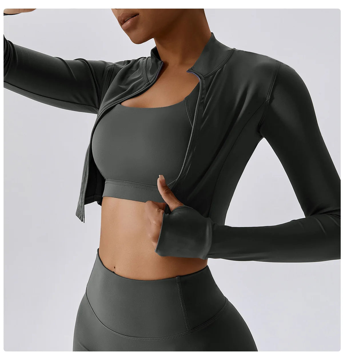Women's Sexy Zip Long Sleeve Yoga Jacket – Workout Running Cycling Top