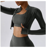Women's Sexy Zip Long Sleeve Yoga Jacket – Workout Running Cycling Top