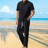 Men Henley Shirt Pants Set