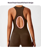Seamless Peach Booty One-Piece Yoga Bodysuit – V-Back Tummy Control