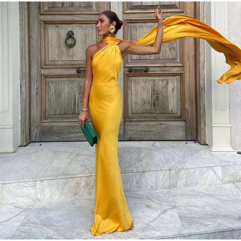Luxe Satin Halter Evening Gown