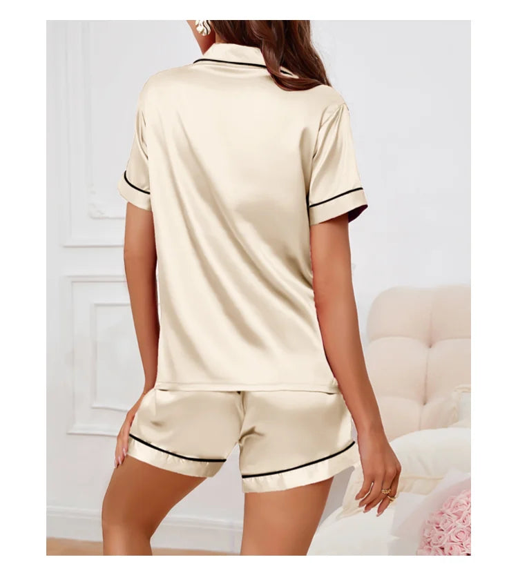 Women Satin Button Down Pajama Set