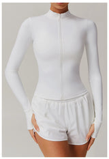 Women's Zip Long Sleeve Yoga Jacket – Slim Fit Gym Training Top