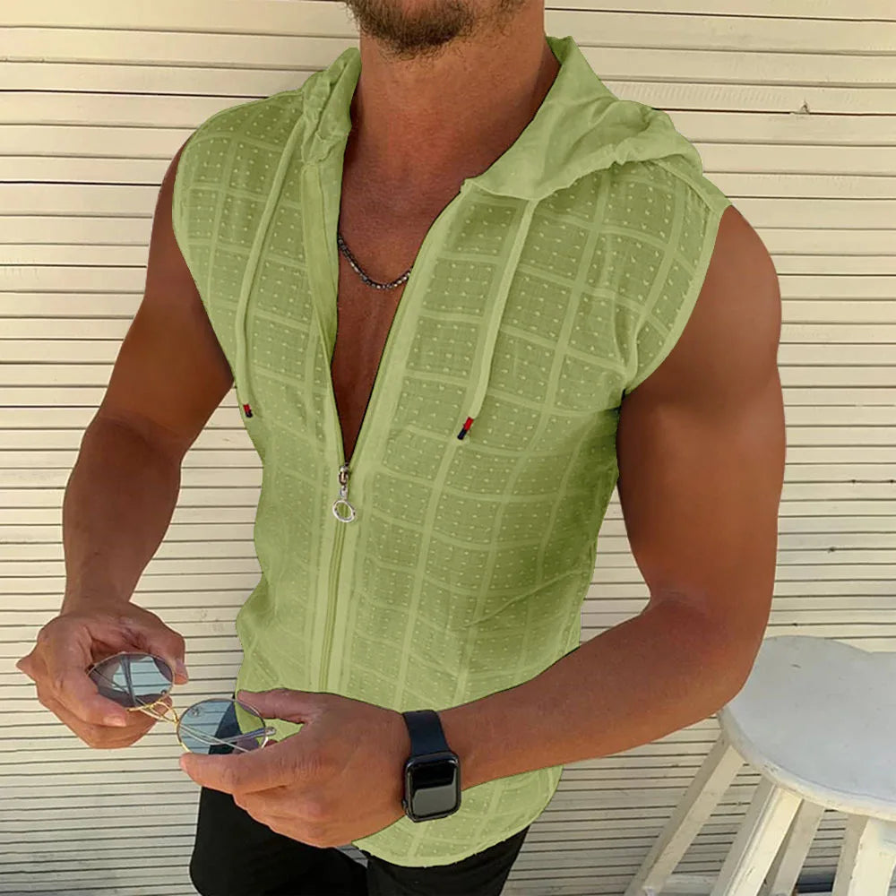 Men Check Hooded Sunblock Cardigan