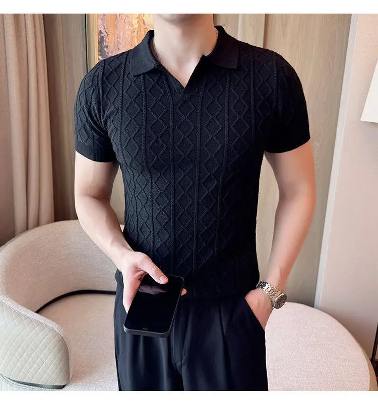 Men Polo Collar Slim Fit Knit Sweater