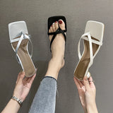 Women Summer Half-Toe Flip-Flops – Casual Mid-Heel Chunky Sandals