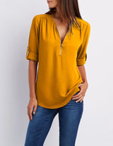 Luna Deep V-Neck Chiffon Blouse