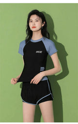 Women Patchwork Short Sleeve Swimsuit