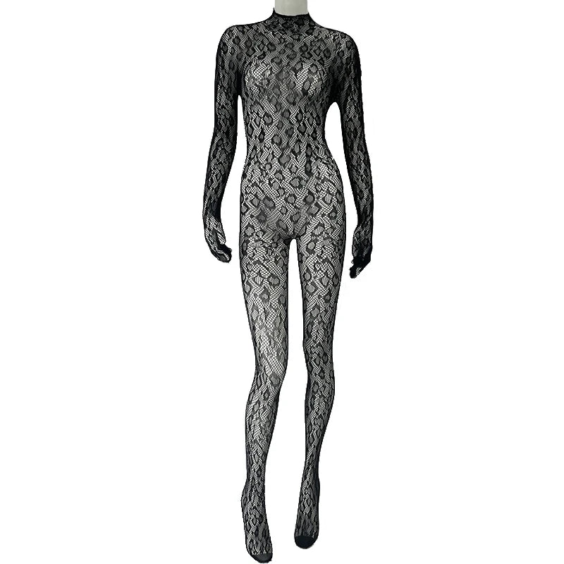 Women Lace Fishnet Club Jumpsuit
